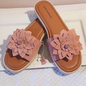 Gorgeous! ⚜️ Lucky Brand ⚜️Dusty Pink Floral Suede Slide Sandals 10 🌺